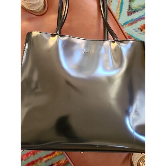 Vintage Furla Patent Leather Bag GOLD TRIM inbossed With Furla - Picture 7 of 9